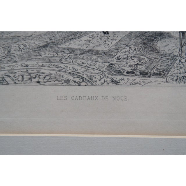 Antique French Les Cadeaux De Noce Baroque Wedding Palace Etching 25" For Sale - Image 6 of 12