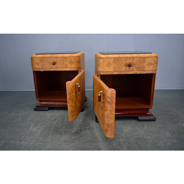 Brown Art Deco Bedside Tables, Former Czechoslovakia, 1930s, Set of 2 For Sale - Image 8 of 18