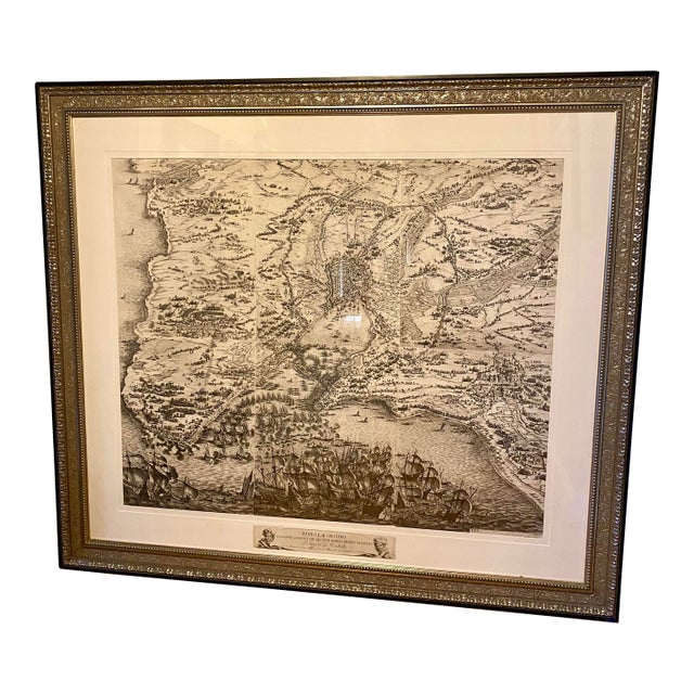 Monumental 17th Century Framed Map Etching "Rupellae Obsidio" by Jacques Callot For Sale