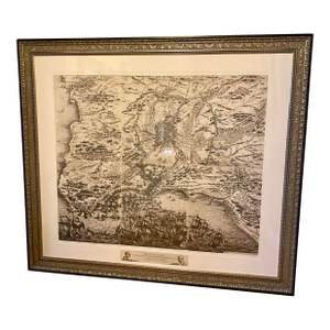 Monumental 17th Century Framed Map Etching "Rupellae Obsidio" by Jacques Callot