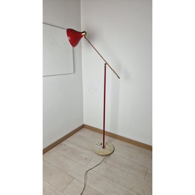 Floor Lamp for Reading with Red Marble Base and Cone with Joint, 1950s For Sale - Image 18 of 18