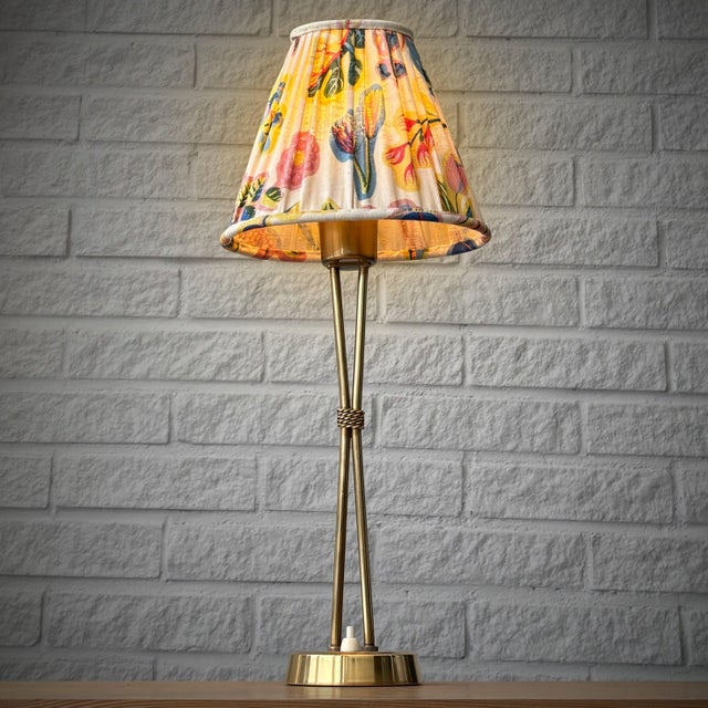 Hans Bergström Vintage Table Lamp in Brass and Textile by Hans Bergström for Ateljé Lyktan, 1940s For Sale - Image 4 of 16