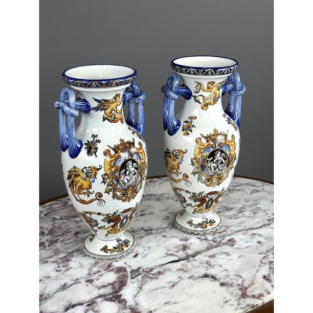 20th Century Renaissance Collection Vases from Gien, Set of 2 For Sale - Image 4 of 8
