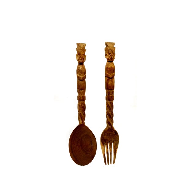 Item Details: -Vintage Hand Carved from solid wood -Great Condition -Spoon is (approximately): 13" X 3.25” -Fork is...