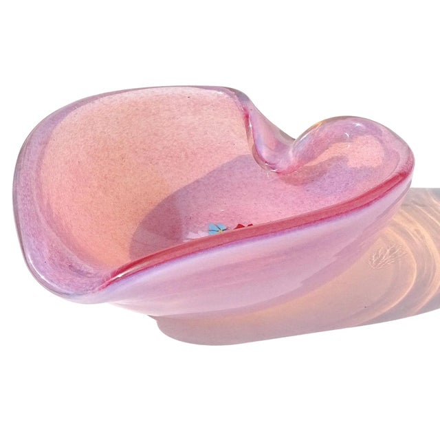 Vintage Murano Fratelli Toso Millefiori Wild Flowers Pink Opalescent Italian Art Glass Heart Bowl For Sale In Orlando - Image 6 of 8