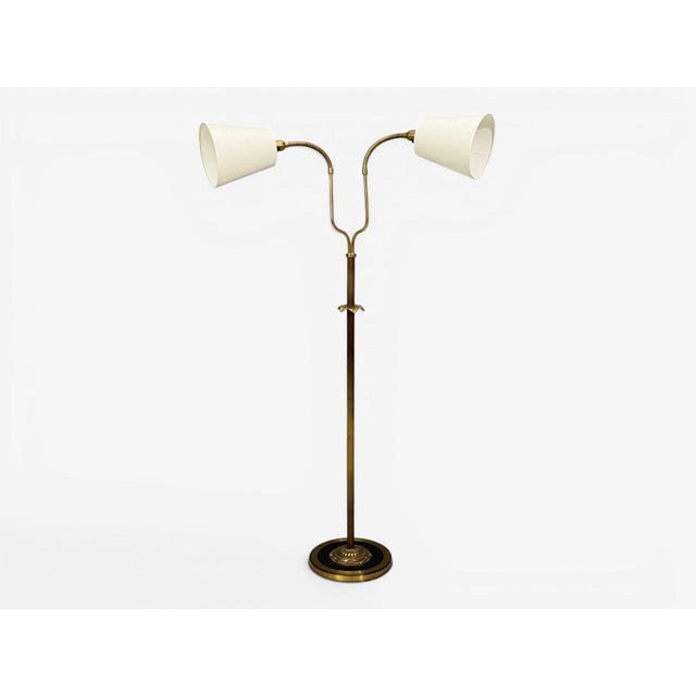 Mid-Century Modern 1950s Swedish Modern, Dual Head Floor Lamp, Reeded Brass, Sweden For Sale - Image 3 of 11