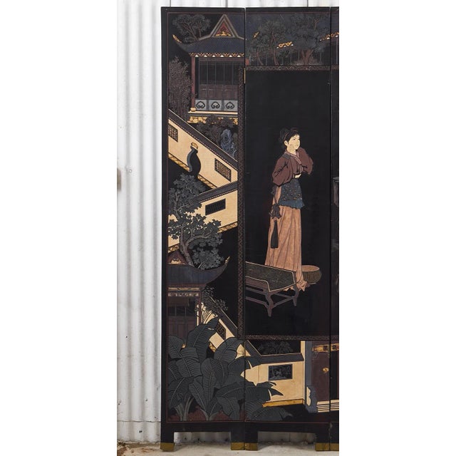 Chinese Chinese Export Eight Panel Coromandel Screen Six Beauties For Sale - Image 3 of 13