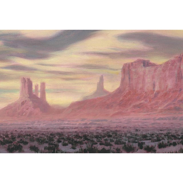 Contemporary Valley of the Rocks by Mark Harrison | Oil on linen Landscape of rocky formations at sunset For Sale - Image 3 of 3