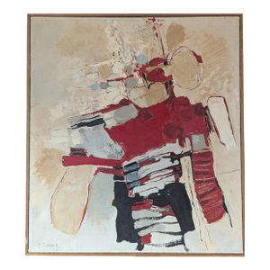 1965 Mid-Century Modern 'Rhythmic Red' Swedish Original Abstract Oil Painting, Framed