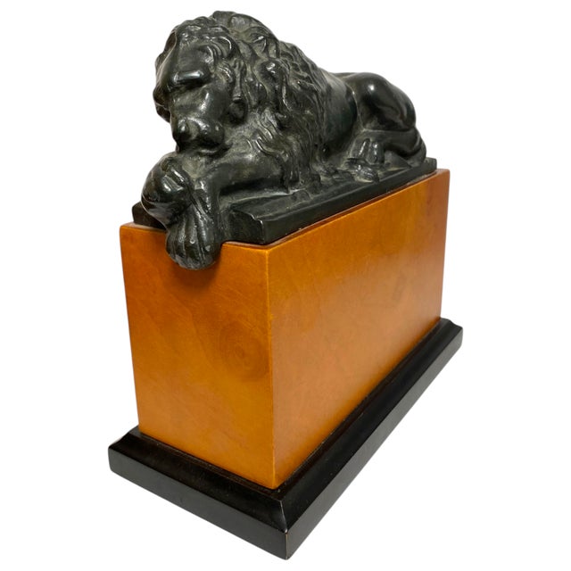 Bronze Lion Bookends Antonio Canova Style Cherry Wood Neoclassical Decor Vintage For Sale - Image 9 of 9