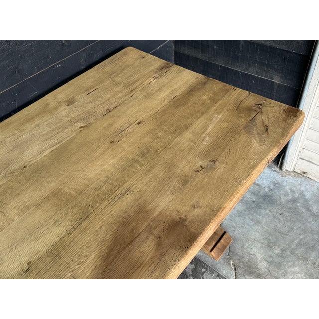 Wood Large French Bleachers Oak Farmhouse Dining Table, 1925 For Sale - Image 7 of 17
