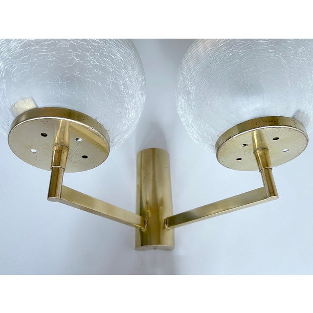 Metal Vintage Space Age Glass and Brass Sconces, Set of 2 For Sale - Image 7 of 18