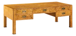 Baker Furniture Campaign Style Burlwood and Brass Coffee Table