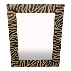 Massive Zebra Textured Framed Black Off White Rectangular Wall Mirror