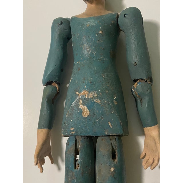 19th Century Spanish Colonial Articulated Mannequin Man Lady Wood Sculpture a Pair For Sale - Image 4 of 12