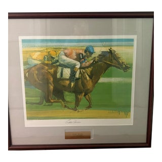 1940s Eddie Arcaro Framed Ltd Ed Print (Signed by Both Artist & Jockey) For Sale