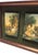 2 courting couple / family scenes on a background of green velvet/velour. The scenes are in muted tones. The frame is a...