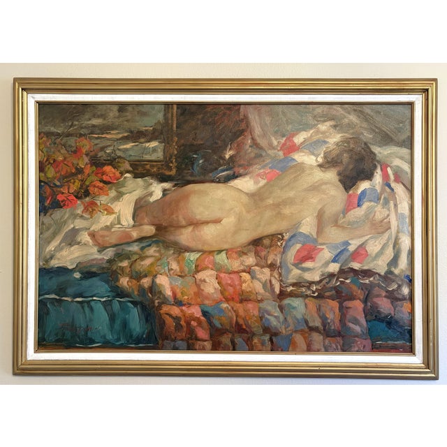 Figurative Framed Original Tim Benjamin (American, 1958-Present) Oil Painting on Canvas 'Resting Nude' For Sale - Image 3 of 18