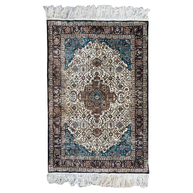 Vintage Indian Fine Silk Rug, 1990s For Sale