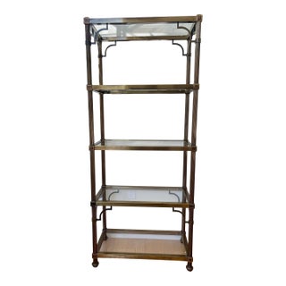 Maison Jansen Style Brushed Brass Chinoiserie Etegere Bookcase For Sale