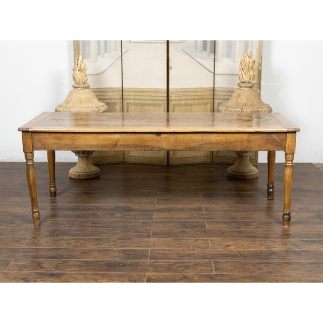 Wood French 19th Century Walnut Farm Table with Turned Legs and Distressed Patina For Sale - Image 7 of 12
