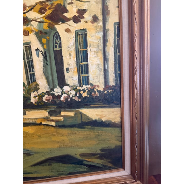 Vintage Mid Century Impasto Oil Painting, Historic House in Autumn, Signed S. Harper, Carved Gold Frame For Sale - Image 11 of 12