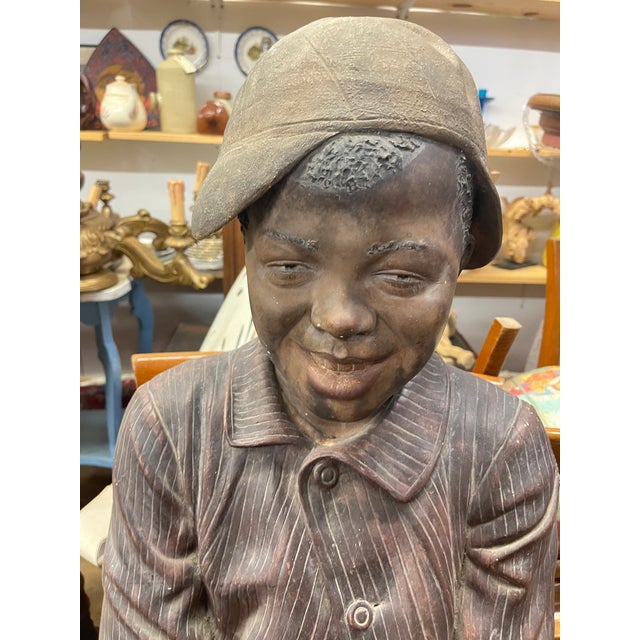 Art Nouveau Late 19th Century Terracotta Sculpture of Seated Young Boy For Sale - Image 3 of 10