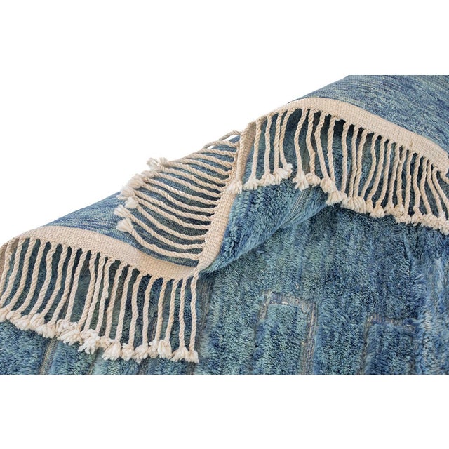 Art Deco Mottled Linear Hand-Knotted Wool Rug | 10'1" X 7'2" | One of a Kind For Sale - Image 3 of 8