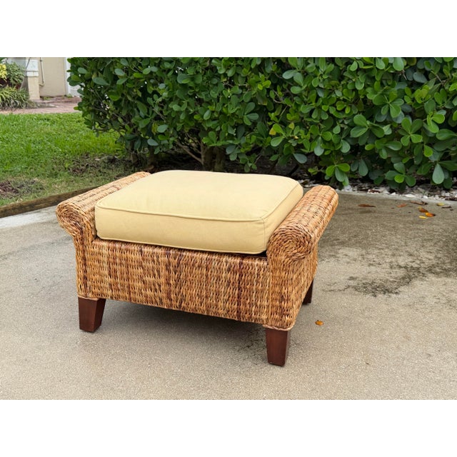 Late 20th Century Vintage Woven Banana Leaf Ottoman With Upholstered Cushion For Sale - Image 5 of 10