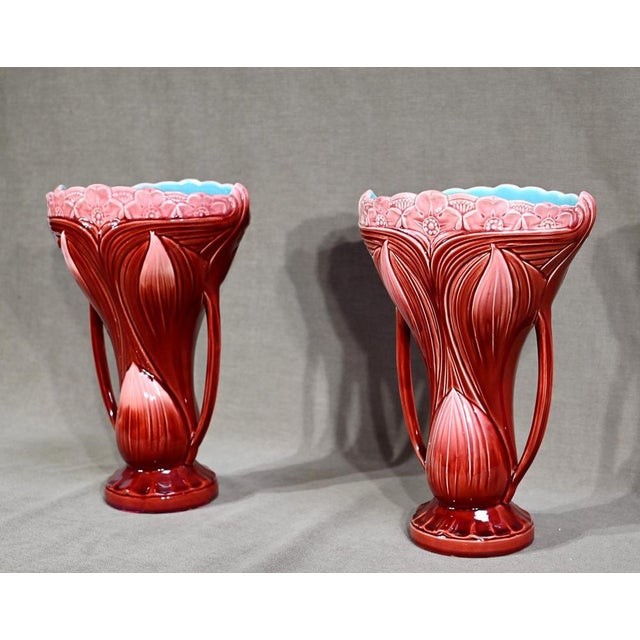 19th Century Earthenware Vases by Digoin Sarreguemines, Set of 2 For Sale - Image 3 of 18