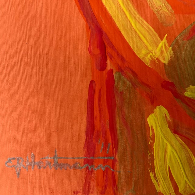 Original 12 x 18.5 painting on orange paper signed bottom left unframed