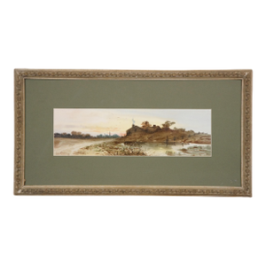 Antique 1889 Louis Kinney Harlow Cottage Landscape Chromolithograph Print 24", Framed