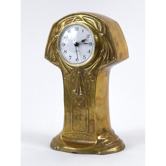 Gold Art Nouveau Brass Mantel Clock, Germany, 1950s For Sale - Image 8 of 18