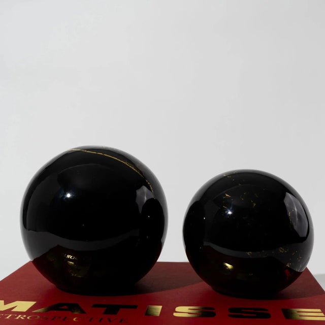 Ceramic Vintage Black and Gold Ceramic Globes - a Pair For Sale - Image 7 of 12