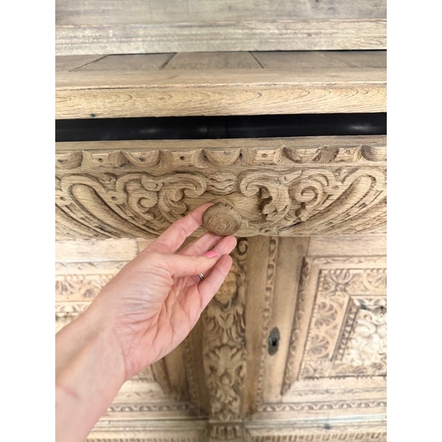 Wood 19th Century French Antique Carved Bleached Oak Buffet / Hutch For Sale - Image 7 of 12