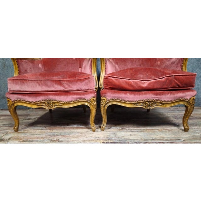 Louis XV Style Cabriolet Armchair in Carved Wood and Pink Velvet For Sale - Image 5 of 10