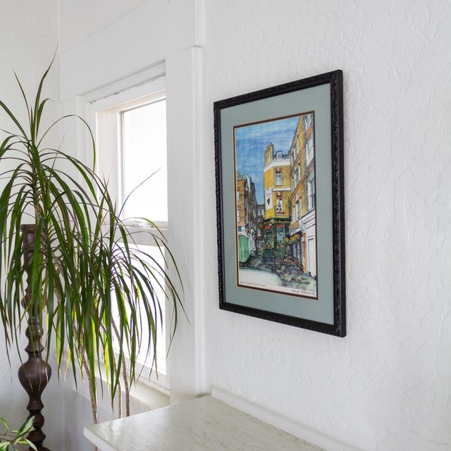 Mustard Illustration of Shepherd Market Ye Old Grapes and Sofra in Mayfair London For Sale - Image 8 of 11