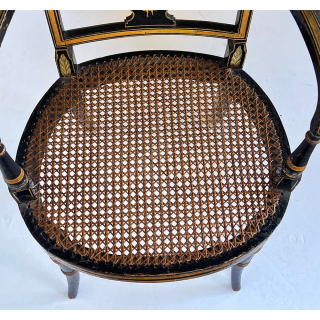 Pair English Regency Ebonized and Parcel-Gilt Armchairs With Caned Seat For Sale - Image 11 of 13