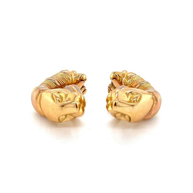 Cartier Panthere 18k Tri-Color Gold Clip On Huggie Earrings w/Paper For Sale - Image 11 of 11