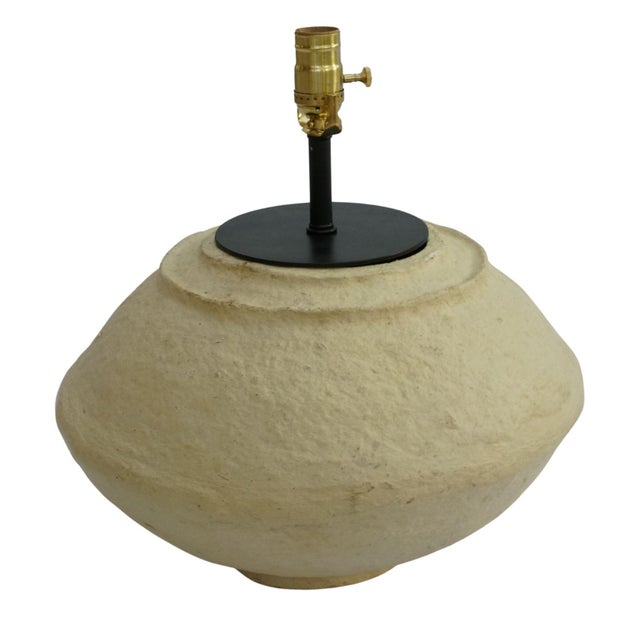 Contemporary Custom Sculptural Paper Mâché Table Lamp – Organic Modern Design With Black Linen Shade For Sale - Image 3 of 16