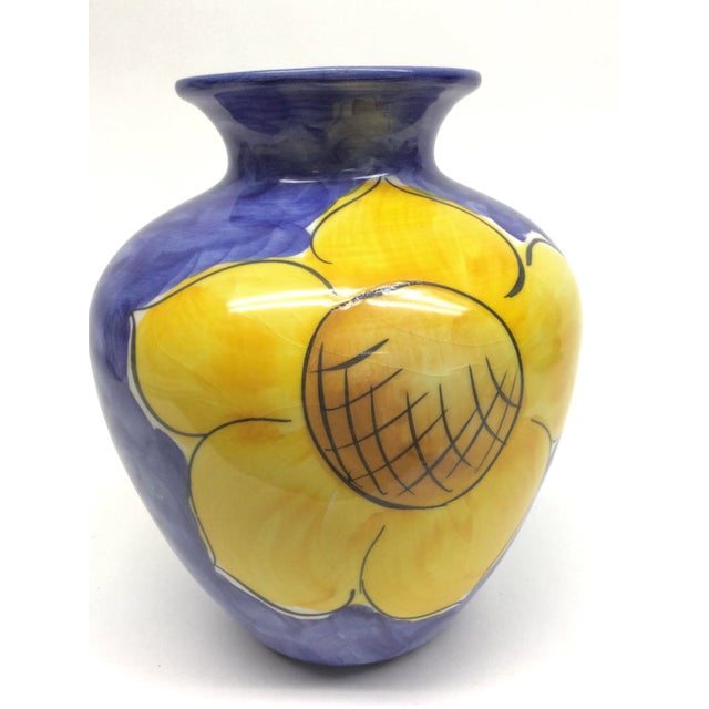 Vintage Loucarte Ceramic Sunflower Hand Painted Flower Vase For Sale - Image 4 of 6