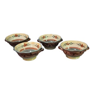 Late 20th Century Set of Four Certified International Pamila Gladding Rustic Tuscan Landscape Handled Bowls For Sale