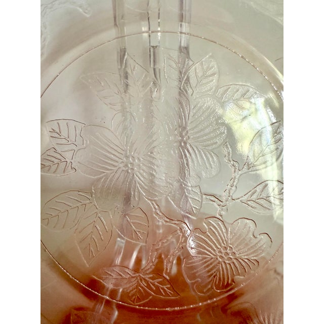 Victorian 1930s Set of 7 MacBeth-Evans Dogwood Pink Depression Glass Luncheon Plates For Sale - Image 3 of 8