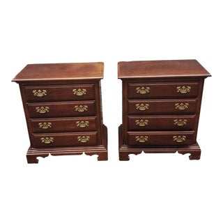 1990s American Drew Chippendale Cherry Bedside Chests of Drawers, a Pair For Sale