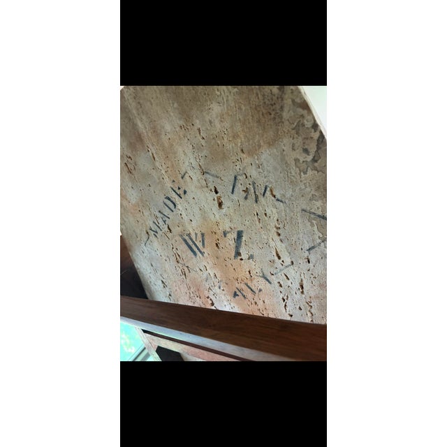 Mid-Century Modern Mid-Century Walnut Surfboard Travertine Coffee Table For Sale - Image 3 of 7