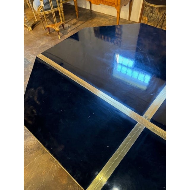 Black Modern Italian Black Lacquer and Brass Center Table After Jean Claude Mahey For Sale - Image 8 of 10