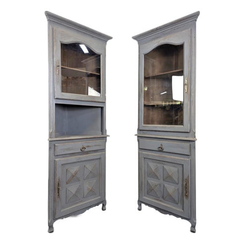 Repainted Corner Cabinets with Trim, Set of 2 For Sale