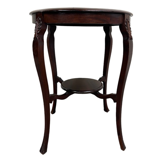 Antique Victorian Walnut Round Parlor Table Lamp Table For Sale