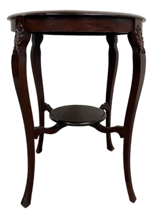Antique Victorian Walnut Round Parlor Table Lamp Table