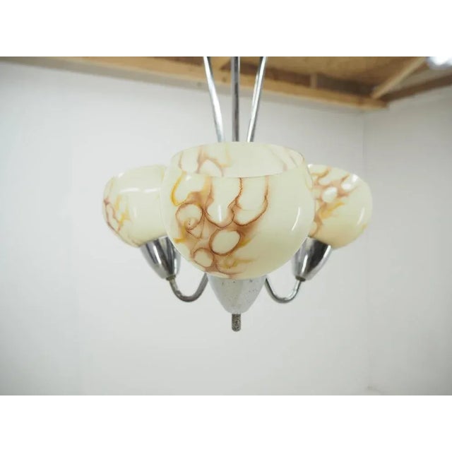 Art Deco Czechoslovakian Chandelier in Chrome, 1930s For Sale - Image 3 of 14